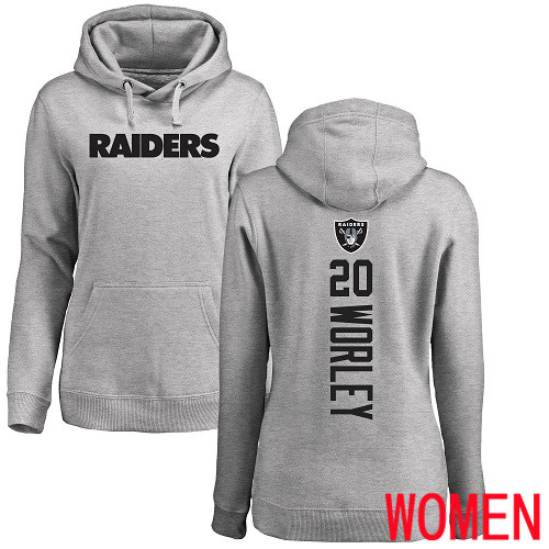 Oakland Raiders Ash Women Daryl Worley Backer NFL Football #20 Pullover Hoodie Sweatshirts->nfl t-shirts->Sports Accessory